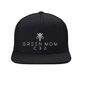 Flat Wing Cap - Snap Back Hat for Men/Women - Baseball Flat Top Cap - Black - Green Mom CBD