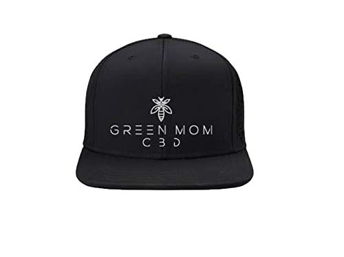 Flat Wing Cap - Snap Back Hat for Men/Women - Baseball Flat Top Cap - Black - Green Mom CBD